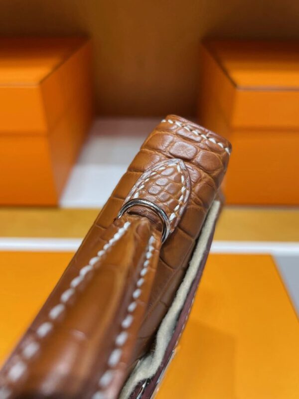 H Factory Bags Mini Kelly Matte Alligator Crocodile Coffee Brown Silver Hardware 19cm Full Handmade