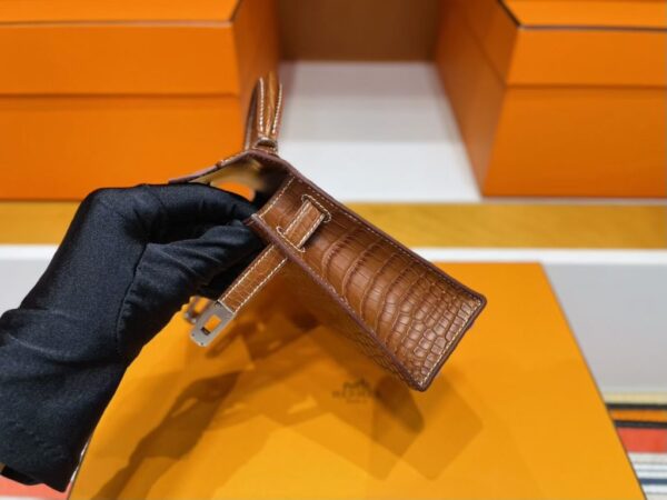 H Factory Bags Mini Kelly Matte Alligator Crocodile Coffee Brown Silver Hardware 19cm Full Handmade