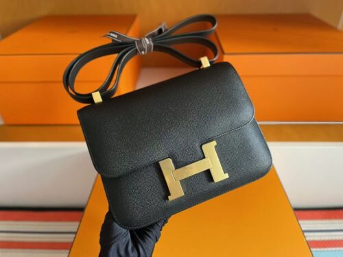 H Factory Bags Constance Epsom Leather CK89 Black Silver Hardware 18cm Full Handmade