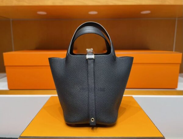 H Factory Bags Picotin Togo Leather CK89 Black Silver Hardware 18cm Full Handmade