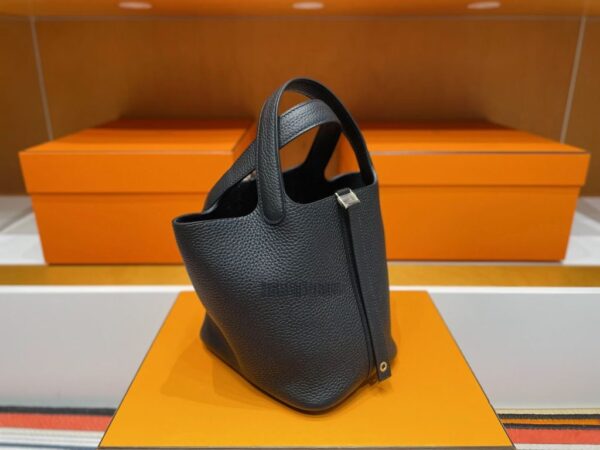 H Factory Bags Picotin Togo Leather CK89 Black Silver Hardware 18cm Full Handmade