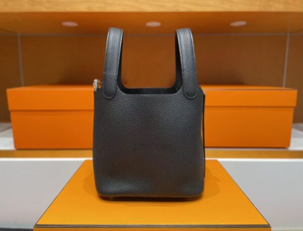 H Factory Bags Picotin Togo Leather CK89 Black Silver Hardware 18cm Full Handmade