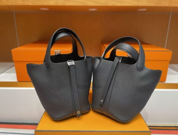 H Factory Bags Picotin Togo Leather CK89 Black Silver Hardware 18cm Full Handmade