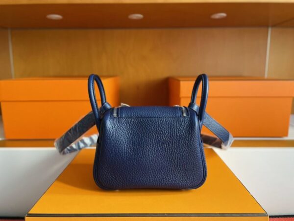 H Factory Bags Mini Lindy Togo Leather Gem Blue Silver Hardware 19cm Full Handmade