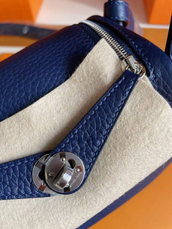 H Factory Bags Mini Lindy Togo Leather Gem Blue Silver Hardware 19cm Full Handmade