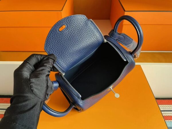 H Factory Bags Mini Lindy Togo Leather Gem Blue Silver Hardware 19cm Full Handmade