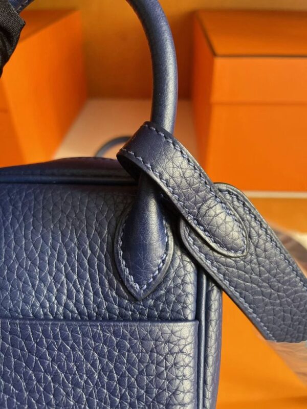 H Factory Bags Mini Lindy Togo Leather Gem Blue Silver Hardware 19cm Full Handmade