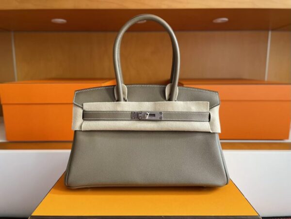 H Factory Bags Birkin Shoulder Evercolor Leather CK18 Etoupe Grey Silver Hardware 29cm Full Handmade
