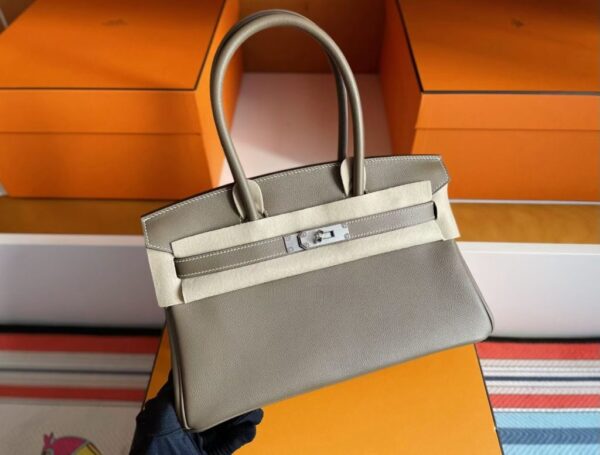 H Factory Bags Birkin Shoulder Evercolor Leather CK18 Etoupe Grey Silver Hardware 29cm Full Handmade