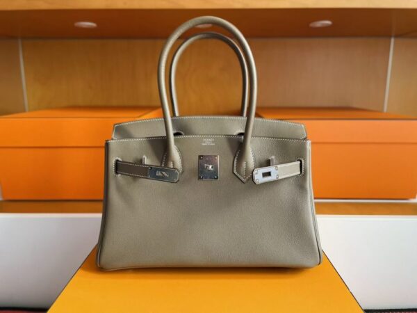 H Factory Bags Birkin Shoulder Evercolor Leather CK18 Etoupe Grey Silver Hardware 29cm Full Handmade