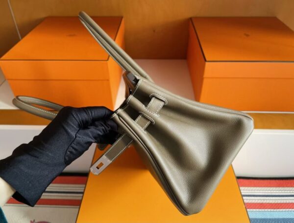 H Factory Bags Birkin Shoulder Evercolor Leather CK18 Etoupe Grey Silver Hardware 29cm Full Handmade