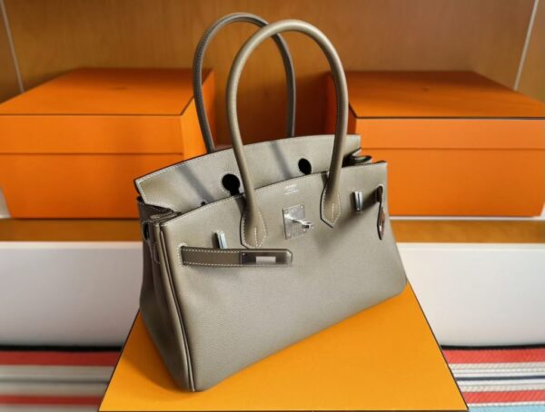 H Factory Bags Birkin Shoulder Evercolor Leather CK18 Etoupe Grey Silver Hardware 29cm Full Handmade