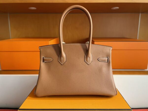 H Factory Bags Birkin Shoulder Evercolor Leather CK37 Golden Brown Silver Hardware 29cm Full Handmade