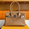 H Factory Bags Birkin Shoulder Evercolor Leather CK37 Golden Brown Silver Hardware 29cm Full Handmade