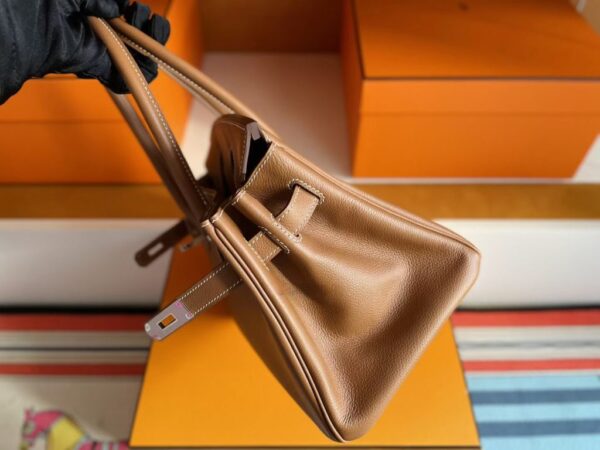 H Factory Bags Birkin Shoulder Evercolor Leather CK37 Golden Brown Silver Hardware 29cm Full Handmade