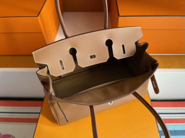 H Factory Bags Birkin Shoulder Evercolor Leather CK37 Golden Brown Silver Hardware 29cm Full Handmade